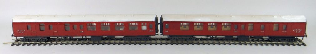 TWO GUARD & 3RD CLASS COACHES FOR ABOVE LOCO (35 GER 2-4-0 TENBER) being repainted and lettered Lima