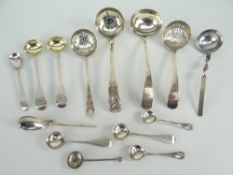 ASSORTED SILVER SPOONS to include Corinium design spoon, mustard spoon, salt spoon, pierced sifter