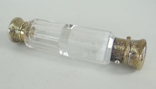 VICTORIAN SILVER SCROLL ENGRAVED DOUBLE ENDED SCENT BOTTLE, London 1873, Samuel Mordan & Co.