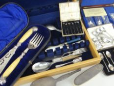 COFFEE SPOONS, florally engraved with sugar nips, boxed set of cocktail sticks, four tea spoons