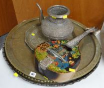 ASSORTED METALWARE including circular trays, decorative balalika ETC