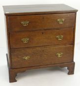 18TH CENTURY OAK THREE-DRAWER CHEST with moulded top and bracket feet, 81 x 46 x 83cms