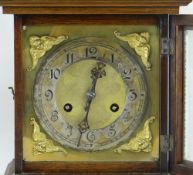 CONTINENTAL OAK & MAHOGANY CASED ARCHITECTURAL MANTEL CLOCK, 36cms high