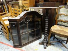 VINTAGE PEDESTAL TABLE & VINTAGE HANGING CHINA CABINET