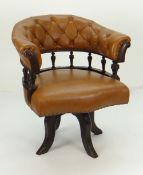 VINTAGE BUTTONED LEATHER HOOP-BACK OFFICE SWIVEL CHAIR