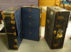 VINTAGE FITTED TRAVEL TRUNK applied with world-travel labels, together with another similar (2)
