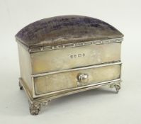 EDWARDIAN SILVER PIN CUSHION, Birmingham 1904, in the form of a blanket chest with apron drawer