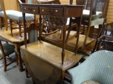 VINTAGE CARVED BARLEY-TWIST DROP-LEAF TABLE, together with a two drawer mahogany side table