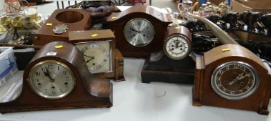 ASSORTED MANTEL CLOCKS including marble and slate example