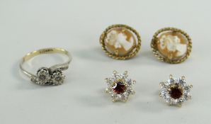 9CT GOLD & SILVER ILLUSION SET DIAMOND CHIP RING together with pair of dress earrings and pair of