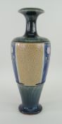 ROYAL DOULTON STONEWARE VASE, stylized rose decoration, artists mark 'B N' , 26cms high