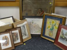 ASSORTED PICTURES including a Berlin wool-work picture (12)