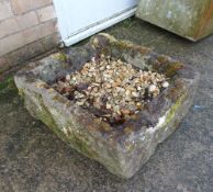 SMALL SQUARE STONE WATER TROUGH, 49 x 45cms