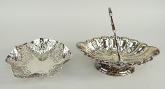 SILVER PIERCED BONBON DISH together with silver pierced pedestal swing handled basket, various