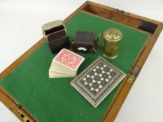 LATE VICTORIAN / EDWARDIAN WRITING BOX with playing card box and twos sets of playing cards, a