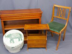 MODERN HOUSEHOLD FURNITURE, four items including a yew wood bookcase, 76cms H, 91cms W, 34.5cms D,