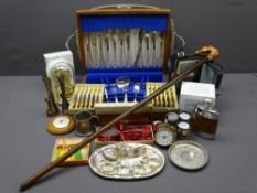 SANKYO VINTAGE VIDEO CAMERA, cased part cutlery, mantel, travel clocks and similar