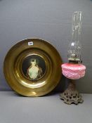 OIL LAMP - iron based with pink glass font and a decorative metallic wall charger