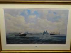 GORDON ELLIS limited edition print - 'Full tide on the Mersey', maritime scene, 48 x 81cms