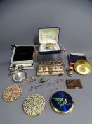 KIGU, VINTAGE & OTHER COMPACTS and collectables including a bone box and an early 20th Century
