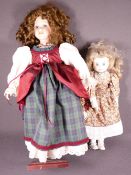PORCELAIN DOLL OF FLORA MACDONALD on a stand by Alberon and one other