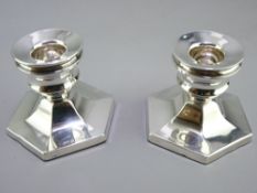 HEXAGONAL BASED SQUAT CANDLESTICKS, a pair, Birmingham 1963, maker Turner and Simpson with removable