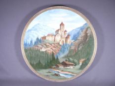 LARGE PORCELAIN WALL CHARGER depicting an alpine scene