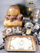 TREEN - a wall barometer, a pair of African style bookends, an Irish Shillelagh, a mantel clock,