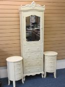 FRENCH STYLE PAINTED BEDROOM FURNITURE, three items including a slim combination cupboard with