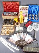 WICKER HABERDASHERY BOX with contents, a tin of 'Franklyn's Cutty Shagg' dominoes, dressing table