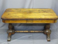 VICTORIAN ROSEWOOD LIBRARY TABLE, rectangular top having two frieze drawers, pumpkin type carved
