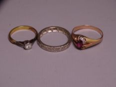 18CT GOLD DIAMOND SOLITAIRE and two further semi-precious stone set rings, the solitaire, size mid