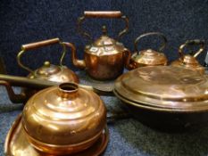 COPPER KETTLES, LONG HANDLED WARMING PAN and other copperware
