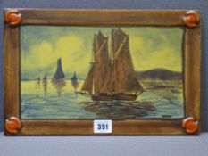 B SIMPSON - Art Deco hand painted plaque of sailing boats, 22 x 34cms