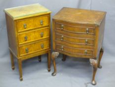 TWO REPRODUCTION WALNUT CHESTS, three drawer flat front example on tapering supports and spade