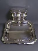 DUTCH SILVER LIDDED BOX & TRAY, both having matching shape and chased foliate decoration to the