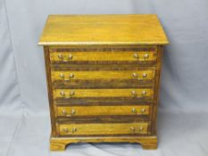 NEAT CROSS-BANDED OAK FIVE DRAWER CHEST, 70cms H, 65cms W, 40.5cms D