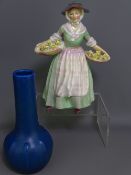 ROYAL LANCASTRIAN & ROYAL DOULTON POTTERY in the form of a bottle shaped vase in a deep blue mottled