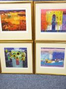 CAROLINE BAILEY signed prints x 4 - various colourful genres including countryside scene with