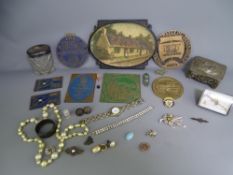 MIXED COLLECTABLES including a hallmarked silver top jar and napkin ring, enamel two piece buckle