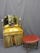 G-PLAN GOLD STAMP LIGHT OAK DRESSING TABLE, stylish semi-circular with triple mirror and candlestick
