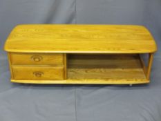 ERCOL MID-ELM TWO DRAWER ENTERTAINMENT TABLE, 40cms H, 125cms L, 52.5cms D