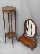 REPRODUCTION MAHOGANY TOILET MIRROR and circular two-tier planter stand with Sheraton style fan