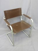 MART STAM LEATHER & ANODISED STEEL ARMCHAIR, mid-century Italian B34 type, the leather stamped '1-