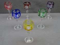 SIX COLOURED LONG STEM GLASSES