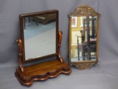 VICTORIAN MAHOGANY SWING TOILET MIRROR and one other, Flemish oak style with carved top and base