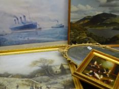 T WEDDEL oil on canvas - children in a winter scene, 39 x 49cms, P WINSTON oil on canvas - pigeons