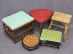 ANTIQUE, GALLERIED, FOOT & OTHER STOOLS X 5, various measurements