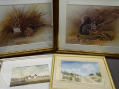 DUDLEY BURNS watercolour - a country farmstead with oast houses, 20 x 37cms, GETHIN RIDOUT