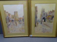 G GOODWIN watercolour studies, a pair - titled 'The Old Church, Stratford Upon Avon' and 'West Gate,